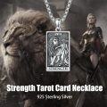 wholesale 925 Sterling Silver Tarot Card Pendant - Strength (Lion & Woman) Charm Necklace for Men Women Gifts Jewelry Accessories -0-1