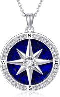 wholesale 925 Sterling Silver Compass Rose with Blue Stone Pendant Necklace-0-0