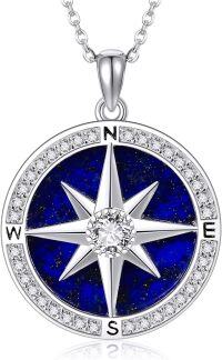 wholesale 925 Sterling Silver Compass Rose with Blue Stone Pendant Necklace-Compass-Compass-Personal
