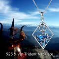 wholesale  925 Sterling Silver White Gold Plated Trident Neptune Pendant Necklace, 18+2 Rolo Chain, 34.6x20.1mm, 5.68g, Gift Box-0-5