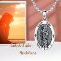 wholesale 925 Sterling Silver Saint Jude Pray for Us Medal Necklace with Crosses and Religious Symbolism -0-3