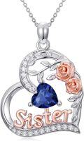 wholesale Sister Birthday Gifts For Sister 925 Sterling Silver Heart Rose Birthstone Necklace For Women Anniversary Christmas Jewelry Gift For Sis -0-0