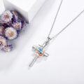 wholesale 925 Sterling Silver Cross with Dolphins and Blue Stone Pendant Necklace-0-4