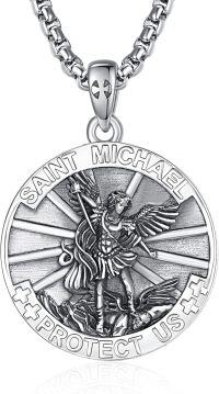 wholesale Sterling Silver Patron Saint Medal Amulet Necklace for Men 2 5mm 22 +2 Chain-A15-Saint Michael