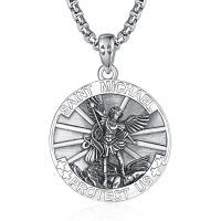 wholesale 925 Sterling Silver Patron Saint Medal Amulet Necklace for Men 2 5mm 22 +2 Chain-A15-Saint Michael