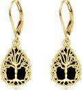 wholesale 925 Sterling Silver Gold Plated Black Onyx Tree of Life Drop Earrings for Women and Girls-0-0