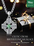 wholesale 925 Sterling Silver Birthstone Celtic Cross Necklace for Men Irish Jewelry 2 5mm 22 +2 Rolo Chain-0-5