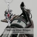 wholesale Sterling Silver Crystals Phoenix Dragon Cross Sword Dragon Pendant Necklace w Stainless Steel Chain-0-5
