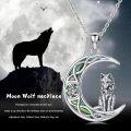 wholesale 925 Sterling Silver Wolf on Crescent Moon with Abalone Shell and Pentagram Pendant Necklaces for Women Girls s 43cm Chain Length-0-5