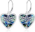wholesale 925 Sterling Silver Abalone Shell Dragonfly Heart Drop Dangle Lever Back Earrings Gift for Her-0-0