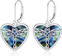 wholesale 925 Sterling Silver Abalone Shell Dragonfly Heart Drop Dangle Lever Back Earrings Gift for Her-Dragonfly
