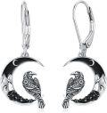 wholesale 925 Sterling Silver Raven Crescent Moon Drop Earrings-0-0