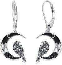 wholesale 925 Sterling Silver Raven Crescent Moon Drop Earrings-Raven