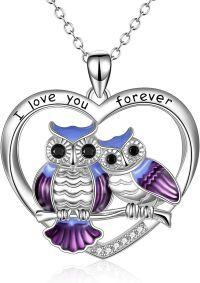 wholesale 925 Sterling Silver Stone Owl Necklace Mother Daughter Gift for Women Mom Grandmother- Rhodium Plated