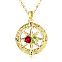 wholesale 925 Sterling Silver Compass Pendant with Birthstones for Women-01-08-Jan-Aug