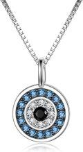 wholesale 925 Sterling Silver Round Blue Crystal Evil Eye Pendant Necklace for Women -0-0