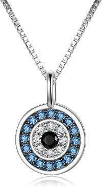 wholesale 925 Sterling Silver Round Blue Crystal Evil Eye Pendant Necklace for Women -A-personalized chain length