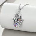 wholesale 925 Sterling Silver Hamsa Hand Necklace 19-23mm for Women, Hand of Fatima Pendant with 18-20 Chain, Gift Ready-0-3