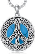 wholesale 925 Sterling Silver Blue Stone Celtic Knot Pendant with Peace Sign Charm on Beaded Chain for Men & Women-0-0