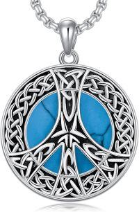 wholesale 925 Sterling Silver Blue Stone Celtic Knot Pendant with Peace Sign Charm on Beaded Chain for Men & Women-Peace Sign