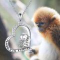 wholesale 925 Sterling Silver I Love You Forever Monkey Heart Pendant Necklace for Women Girls Gifts-0-5