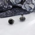 wholesale 925 Sterling Silver Black Onyx Stud Earrings with Viking Runes and Spikes-0-2