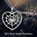 wholesale 925 Sterling Silver Black Onyx Spider Web Heart Pendant Necklace for Women Girls Gothic Halloween s-0-5
