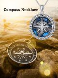 wholesale 925 Sterling Silver Blue Enamel World Map Compass Necklace for Men & Women - Travel Talisman Pendant Unique Inspirational s for Birthdays and Holidays-0-1