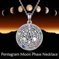 wholesale 925 Sterling Silver Abalone Shell Pentagram Triple Moon Goddess Pendant with Celtic Knot and Multi-Colored Stones for Women's Wicca Jewelry-0-5