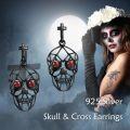 wholesale 925 Sterling Silver Skull Cross Red Stone Gothic Punk Stud Earrings-0-2