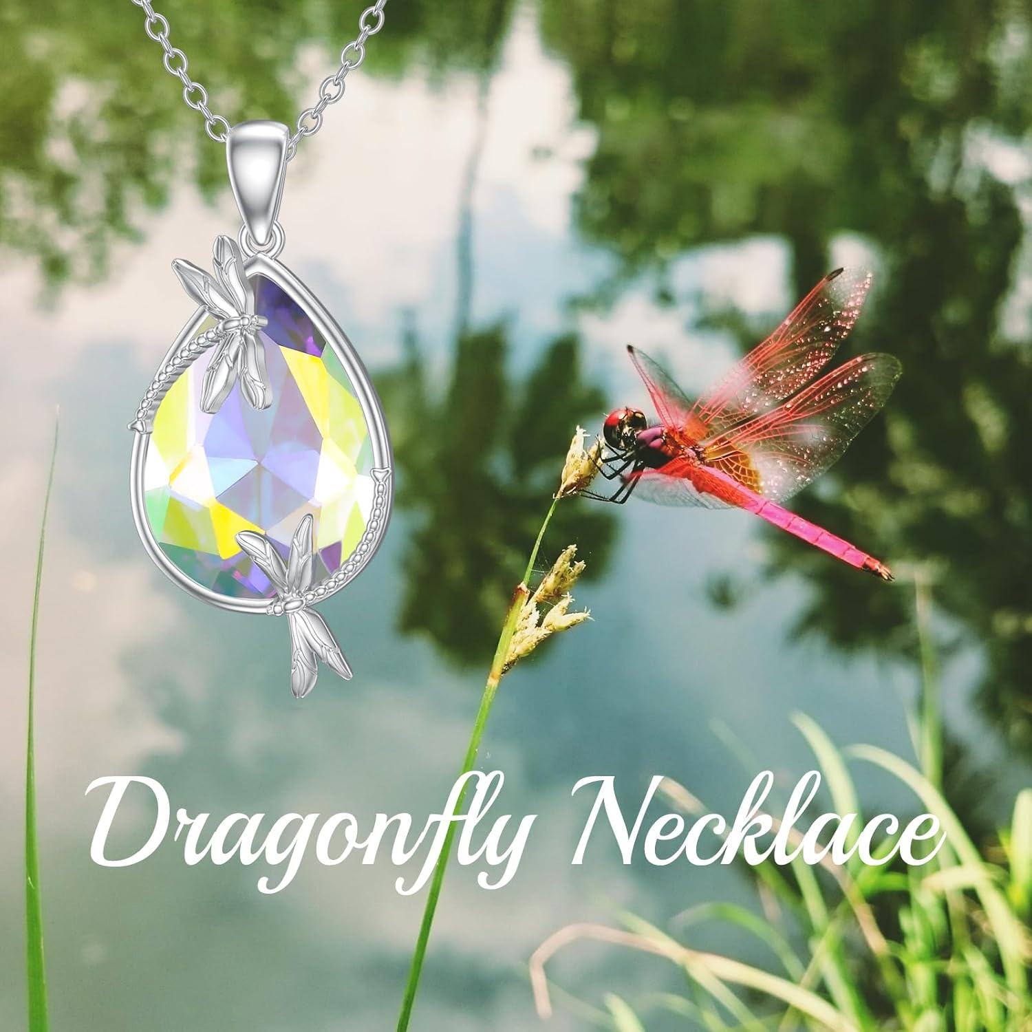 Sterling Silver Moss Agate Turquoise Clover Ankh Sun Compass Necklace w Butterfly Dragonfly Bee Pendant Women s Gift-0-5