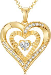 wholesale 925 Sterling Silver Gold 1 CTTW Moissanite Floating Necklace with Twinkle Setting, Double Heart Pendant, Adjustable Chain, Hypoallergenic, Gift Box Included-undefined