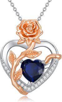 wholesale  Sterling Silver Rose Quartz Heart Pendant Necklace for Women -09-Sept. - Sapphire