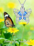 wholesale 925 Sterling Silver Butterfly Cremation Necklace for Ashes with Blue Crystals Women's Memorial Keepsake Jewelry Bereavement Gift-0-2