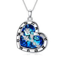 wholesale 925 Sterling Silver Blue Crystal Heart Zodiac Constellation Pendant Necklace-Taurus (04.20-05.20)