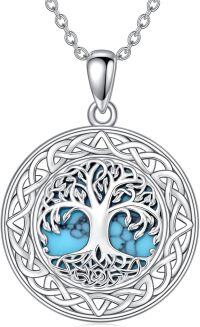 wholesale Sterling Silver Mustard Seed Compass Nurse Pendant Necklace w Birthstone Animal Jewelry Gift for Women-Tree of Life Turquoise