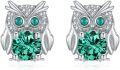 wholesale 925 Sterling Silver Owl Stud Earrings with Lab-Created Emeralds for Women-0-0