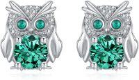wholesale 925 Sterling Silver Owl Stud Earrings with Lab-Created Emeralds for Women-style1