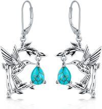 wholesale 925 Sterling Silver Turquoise Vintage 7 5mm Teardrop Hummingbird Dangle Earrings-Hummingbird-B
