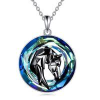 wholesale 925 Sterling Silver Blue Wolf Pendant Necklace-crystal