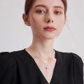 wholesale 925 Sterling Silver Blue Opal Heart Cross Pendant Necklace for Women Girls-0-1