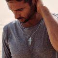 wholesale S925 Sterling Silver Cross Necklace with Abalone Shell Pendant for Men Women Religious Protection Amulet  -0-1