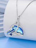 wholesale 925 Sterling Silver Blue Crystal Dolphin Pendant Necklace s for Women Girls Mom Girlfriend-0-3