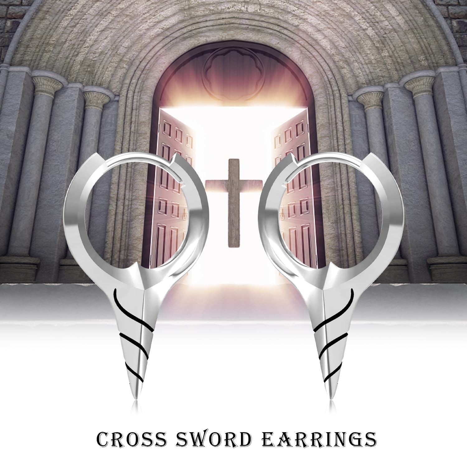 Sterling Silver Spike Sword Cross Huggie Hoop Earrings Punk Jewelry-0-6
