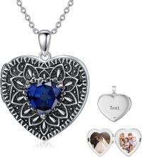 wholesale  Sterling Silver Birthstone Gemstone Heart Photo Locket Necklace Holds 2 Pictures Jewelry Gift -05 May-06 June-12 December-11 November-02 February-10 October-09 September-04 April-07 July-08 August-01 January-03 March