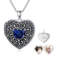 wholesale 925 Sterling Silver Birthstone Gemstone Heart Photo Locket Necklace Holds 2 Pictures Jewelry Gift-05 May-06 June-12 December-11 November-02 February-10 October-09 September-04 April-07 July-08 August-01 January-03 March