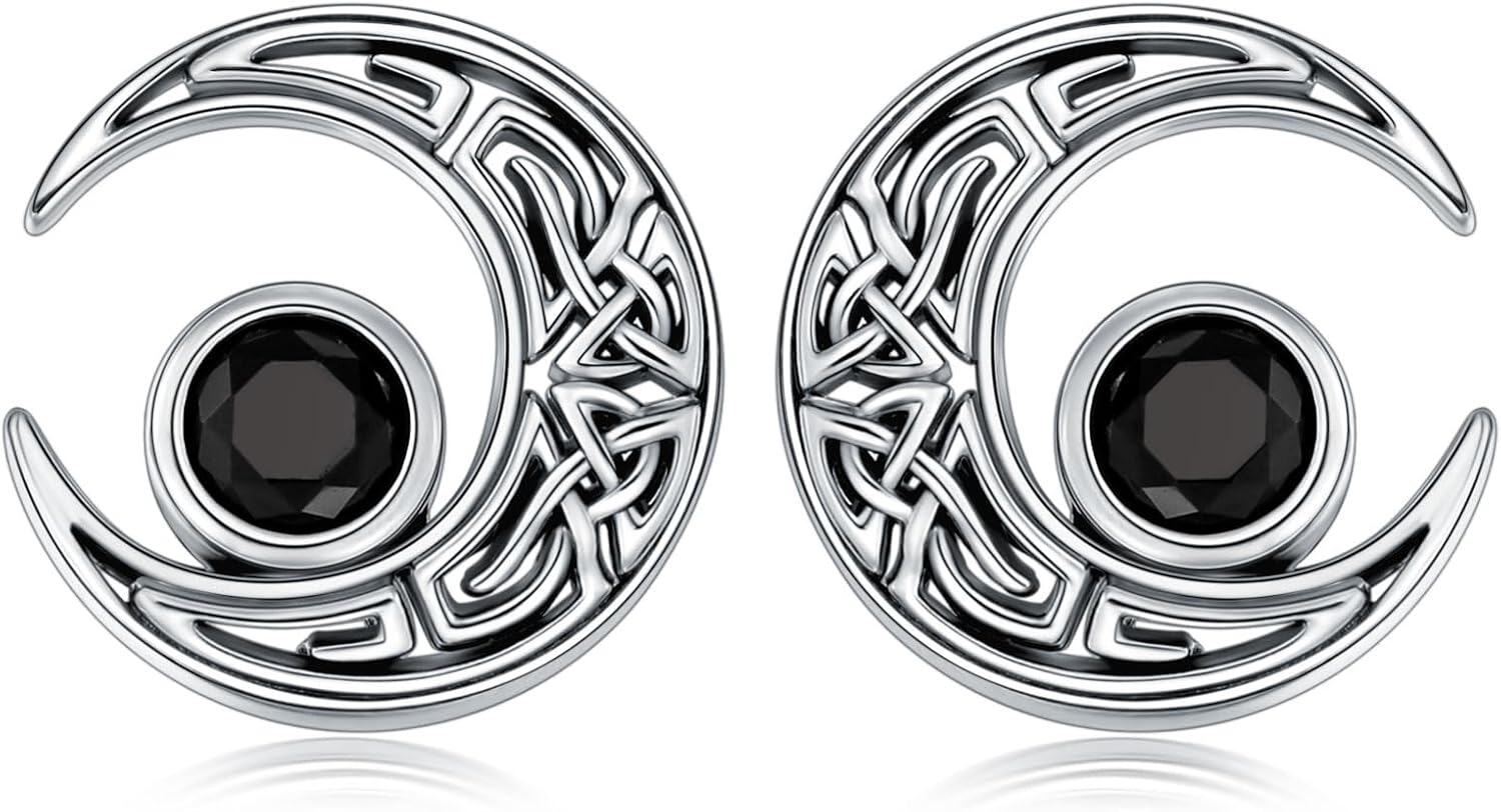 Sterling Silver Black Crystal Celtic Knot Stud Earrings for Women-0-0