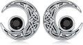 wholesale 925 Sterling Silver Black Crystal Moon Celtic Knot Stud Earrings for Women-0-0