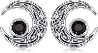 wholesale 925 Sterling Silver Black Crystal Moon Celtic Knot Stud Earrings for Women-Moon
