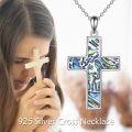wholesale 925 Sterling Silver Abalone Shell Inlay Cross Pendant Necklace for Women Girls  43cm Chain Length-0-5